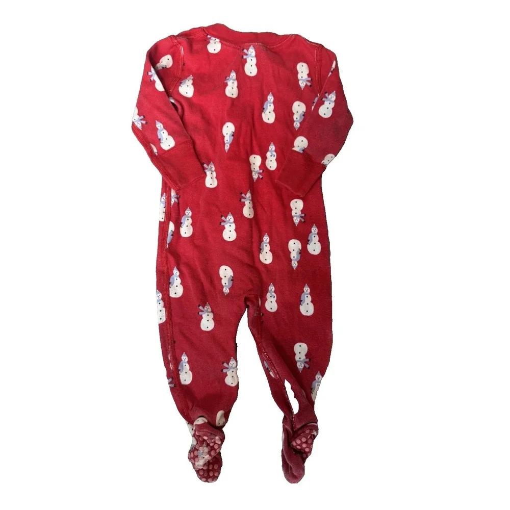 Hanna Andersson Red Christmas Organic Cotton Snowman Footed Sleeper Sz‎ 3-6 Mos